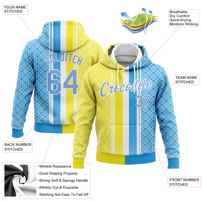 Custom Stitched Gold Light Blue-White 3D Pattern Design Sports Pullover Sweatshirt Hoodie