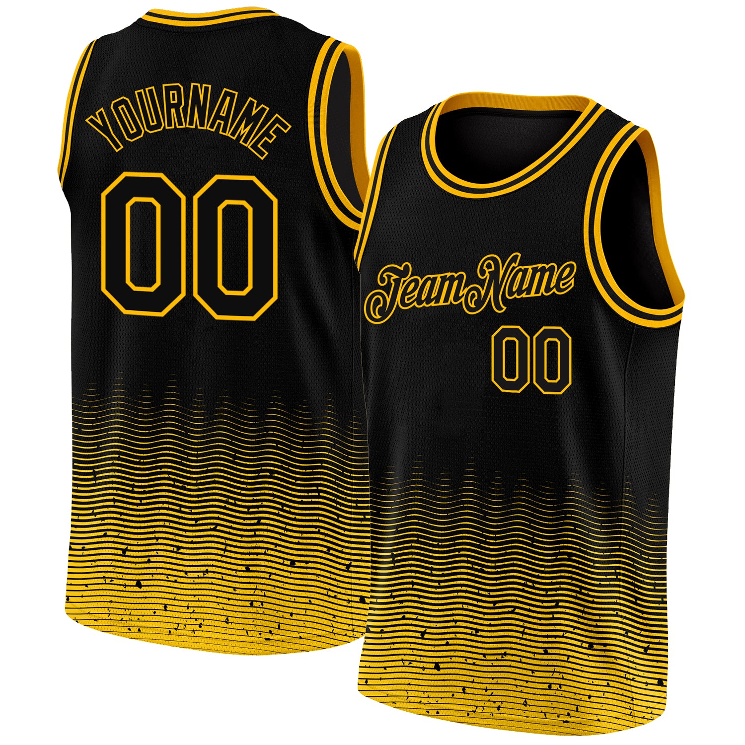 FANSIDEA Custom Black Black-Gold Authentic Throwback Basketball Shorts Men's Size:3XL