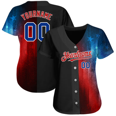 Custom Black Royal-Red 3D American Flag Fashion Authentic Baseball Jersey