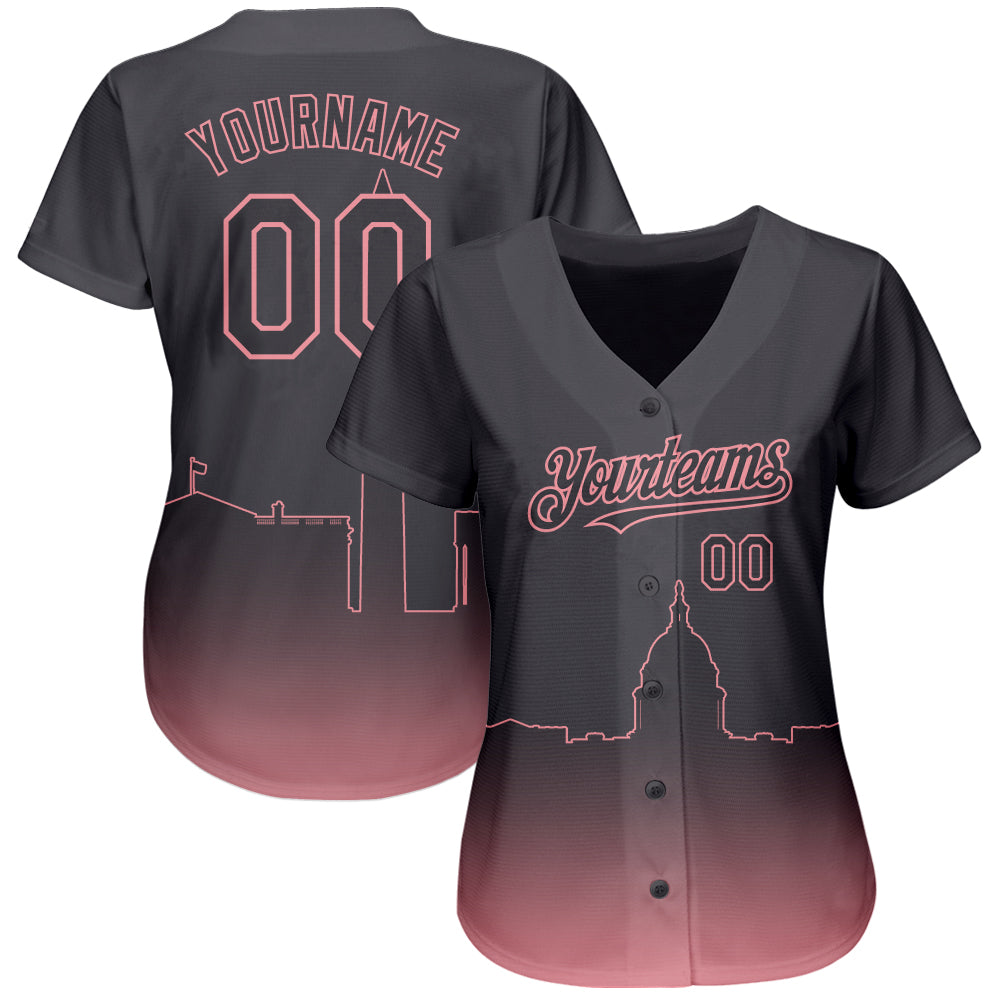 Custom Gray Pink-Black Authentic Fade Fashion Baseball Jersey Discount