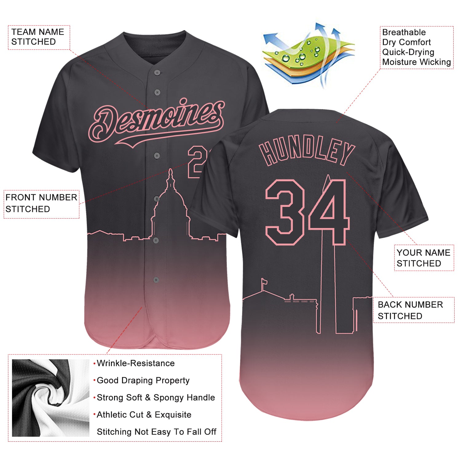 Custom Pink White-Black Authentic Fade Fashion Baseball Jersey in 2023