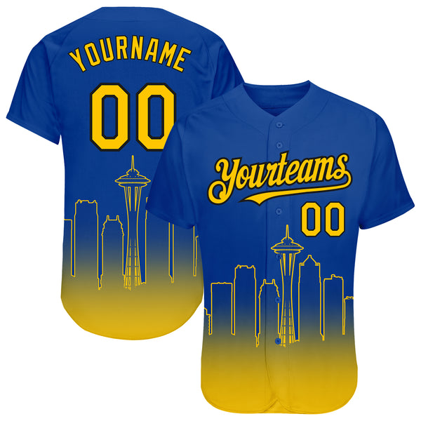 Custom Baseball Jersey Royal Yellow-Black 3D Seattle City Edition Fade Fashion Authentic Men's Size:L