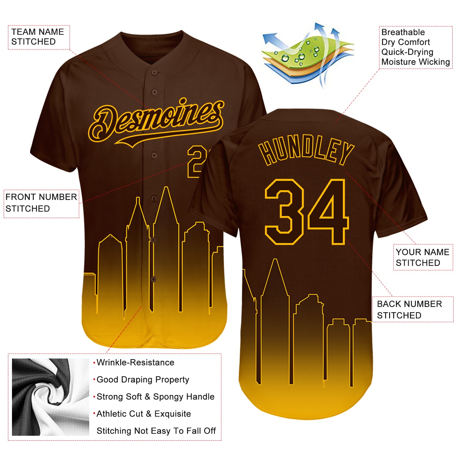 Custom Baseball Jersey Brown Gold 3D San Diego City Edition Fade Fashion Authentic Women's Size:S