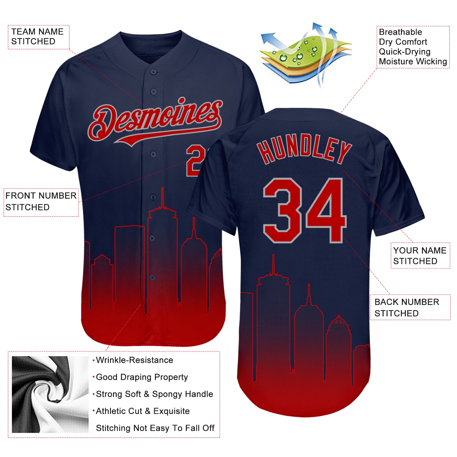 Custom Gray Red-Navy Baseball Jersey