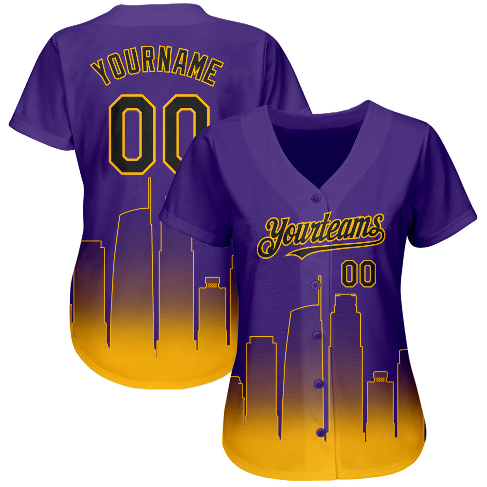 Custom Fade Fashion Baseball Jersey Purple Black Gold 3D Los Angeles City Edition Authentic FansIdea