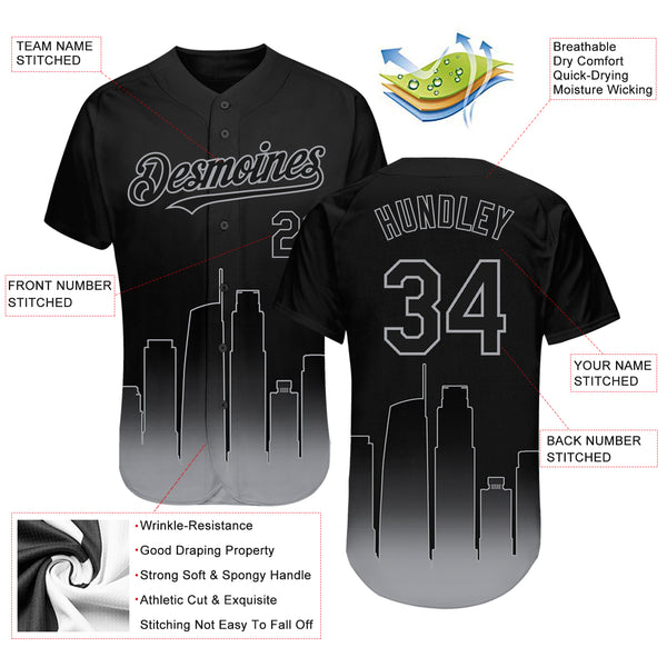 Custom Baseball Jersey Black-Gray 3D Los Angeles City Edition Fade Fashion Authentic Men's Size:2XL