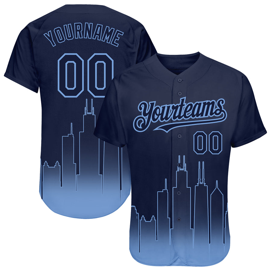 Custom Light Blue Red-Navy Baseball Jersey