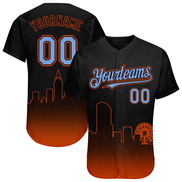 Custom Baseball Jersey Black Powder Blue-Orange 3D Miami City Edition Fade Fashion Authentic Youth Size:M