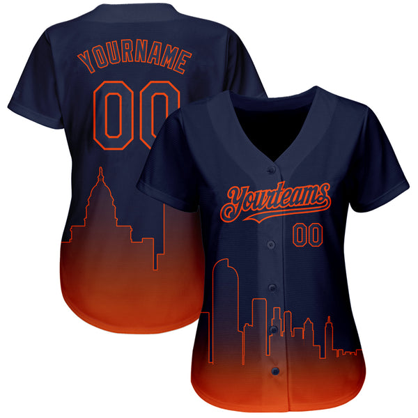 Custom Light Blue Orange-Navy Authentic Fade Fashion Baseball Jersey