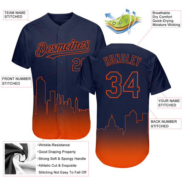 Custom Light Blue Orange-Navy Authentic Fade Fashion Baseball Jersey