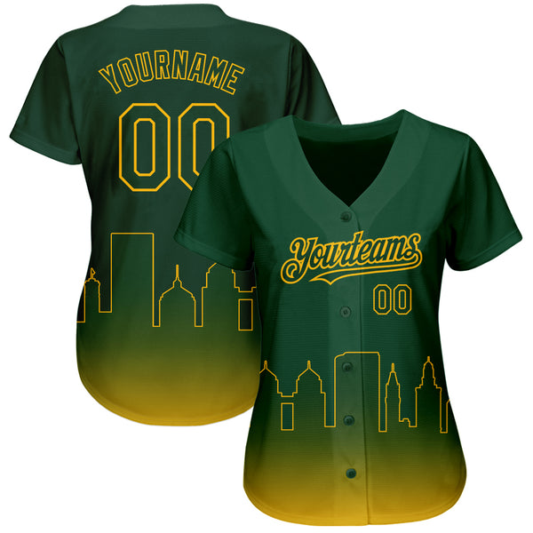 Custom Baseball Jersey Green Gold 3D Oakland City Edition Fade Fashion Authentic Women's Size:L