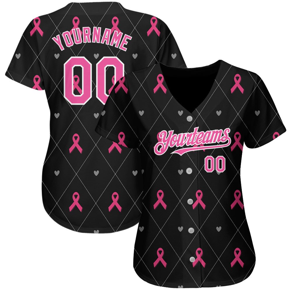 Custom Pink Ribbon Baseball Jersey Pink-White 3D Breast Cancer Awareness  Month Women Health Care Support Authentic - FansIdea