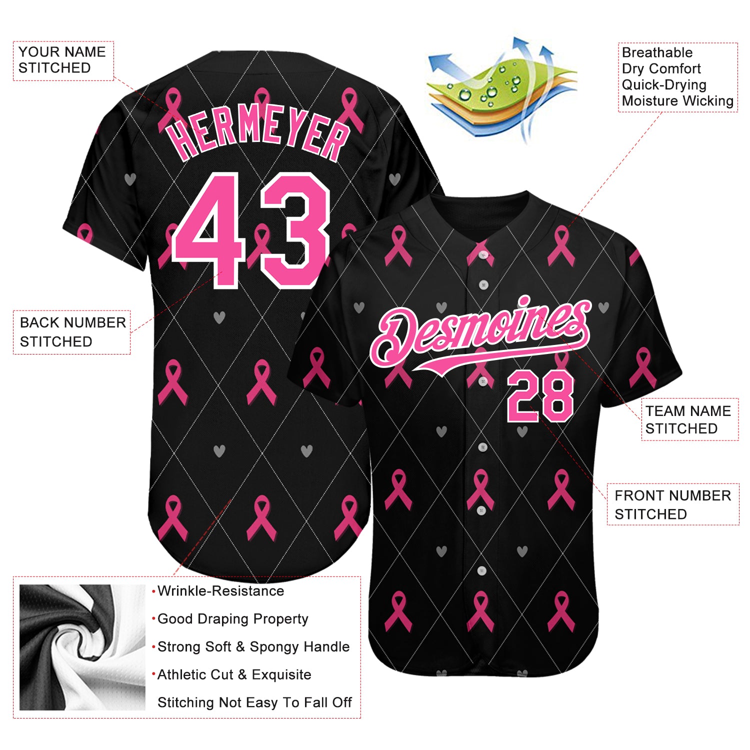 On Wednesday We Wear Pink Breast Cancer Mean Girls Jersey Pink Custom Name Baseball  Jersey Shirt