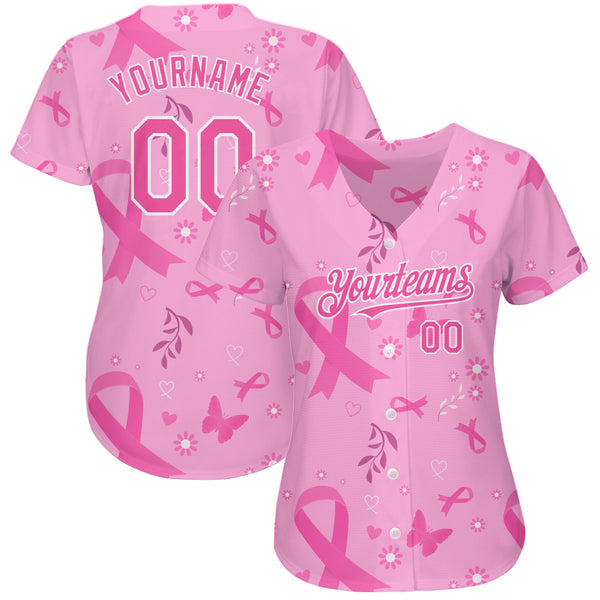 Custom 3D Pink Ribbon Breast Cancer Awareness Month Women Health Care  Support Authentic Baseball Jersey