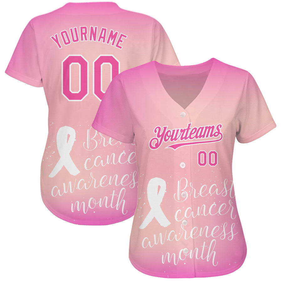 Custom 3D Pink Ribbon Breast Cancer Awareness Month Women Health Care  Support Authentic Baseball Jersey