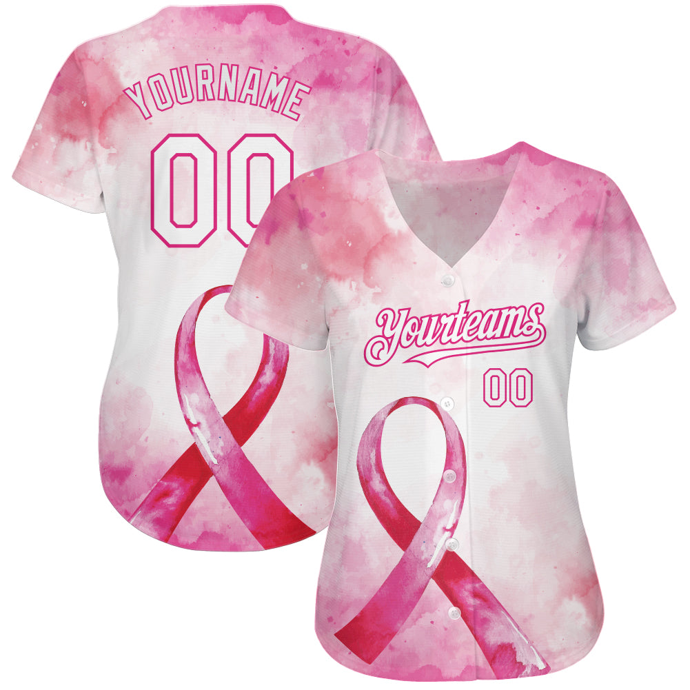 Custom in October We Wear Pink Baseball Jersey Pink Ribbon 