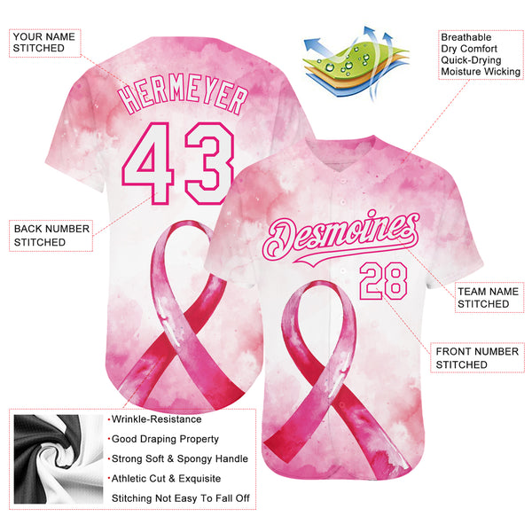 Custom 3D Pink Ribbon With Angel Wings Breast Cancer Awareness Month Women  Health Care Support Authentic Baseball Jersey