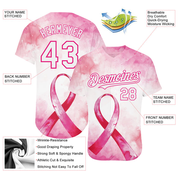 New Arrivals Custom Breast Cancer Awareness White Pink Baseball Jerseys for Men & Women JN11511, XL / Piping