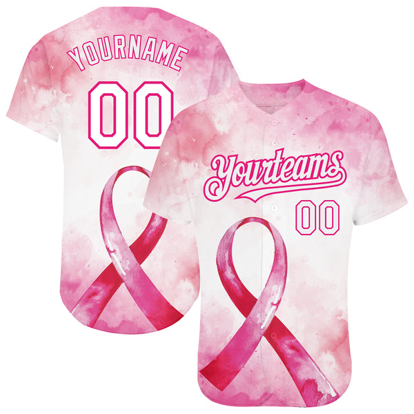 Custom Pink Ribbon Baseball Jersey Black Hot Pink 3D Breast Cancer