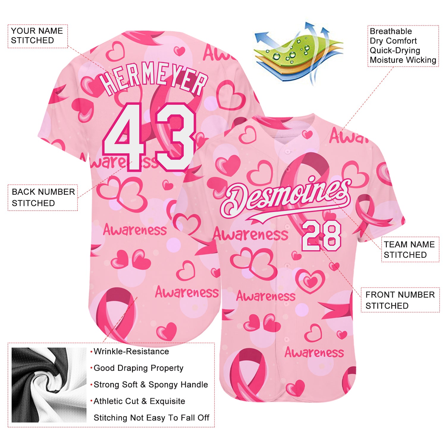 On Wednesday We Wear Pink Breast Cancer Mean Girls Jersey Pink Custom Name Baseball  Jersey Shirt