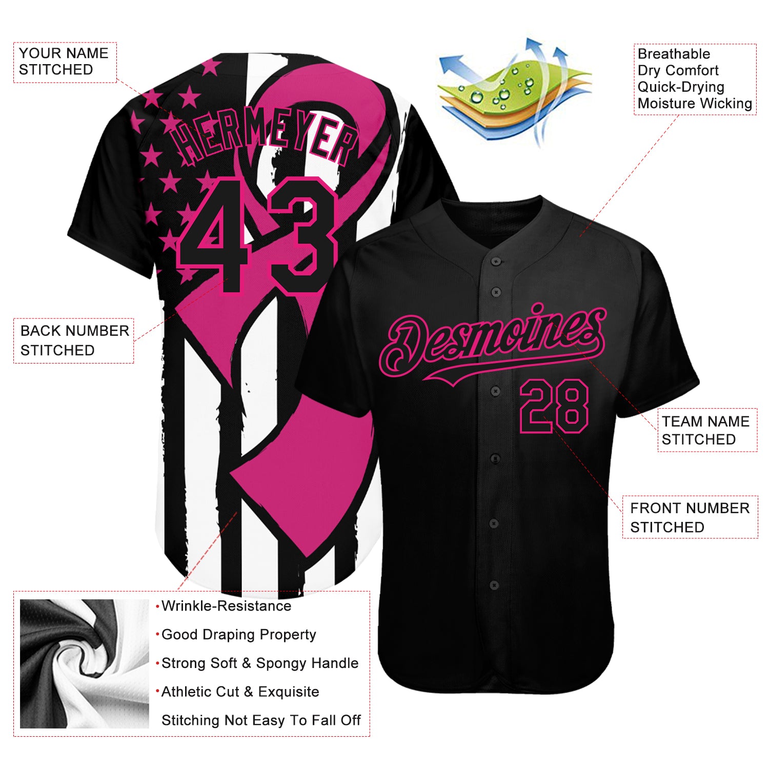 Custom Breast Cancer Awareness Football Jersey / Women's Relaxed