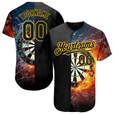 Custom Black Gold 3D Pattern Design Flame Dart Board Authentic Baseball Jersey