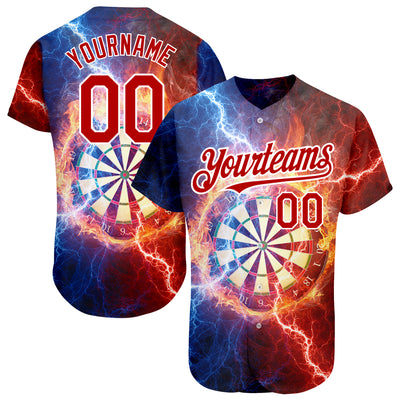 Custom Black Red-White 3D Pattern Design Lightning Flame Dart Board Authentic Baseball Jersey