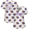 Custom White Purple 3D Pattern Design Growling Lion Among The Bowling Authentic Baseball Jersey