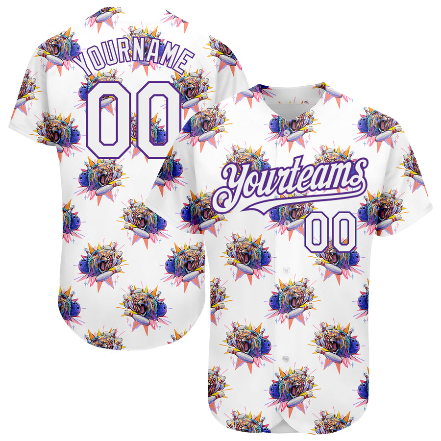 Custom 3D Pattern Baseball Jersey White Purple-Gray Design Bowling Ball  Authentic - FansIdea