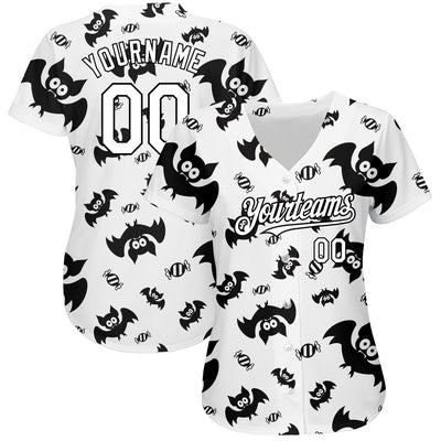 Custom White Black 3D Pattern Design Bat Authentic Baseball Jersey