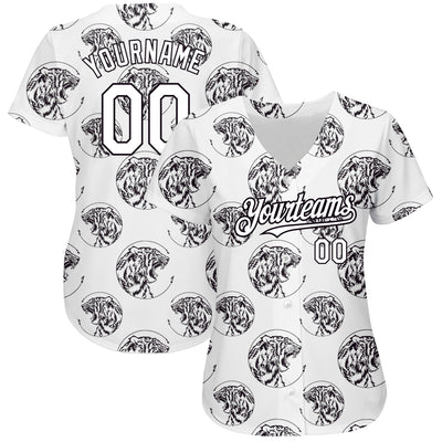 Custom White Black 3D Pattern Design Tiger Authentic Baseball Jersey