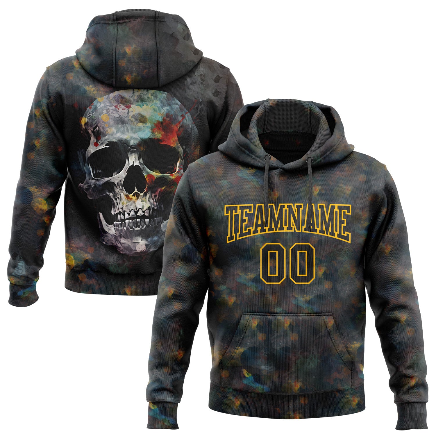 Custom Skull Fashion Sweatshirt Hoodie Black Gold 3D Sports Pullover FansIdea