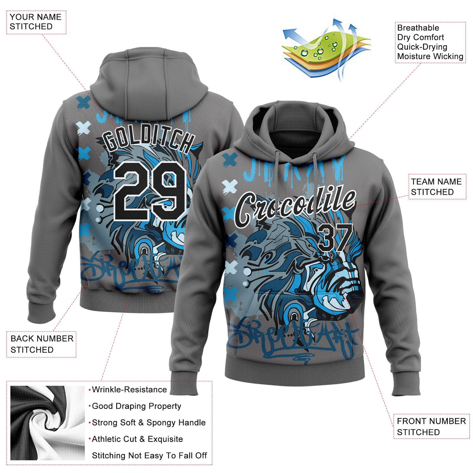 Custom 3D Pattern Sweatshirt Hoodie Steel Gray Black White Design