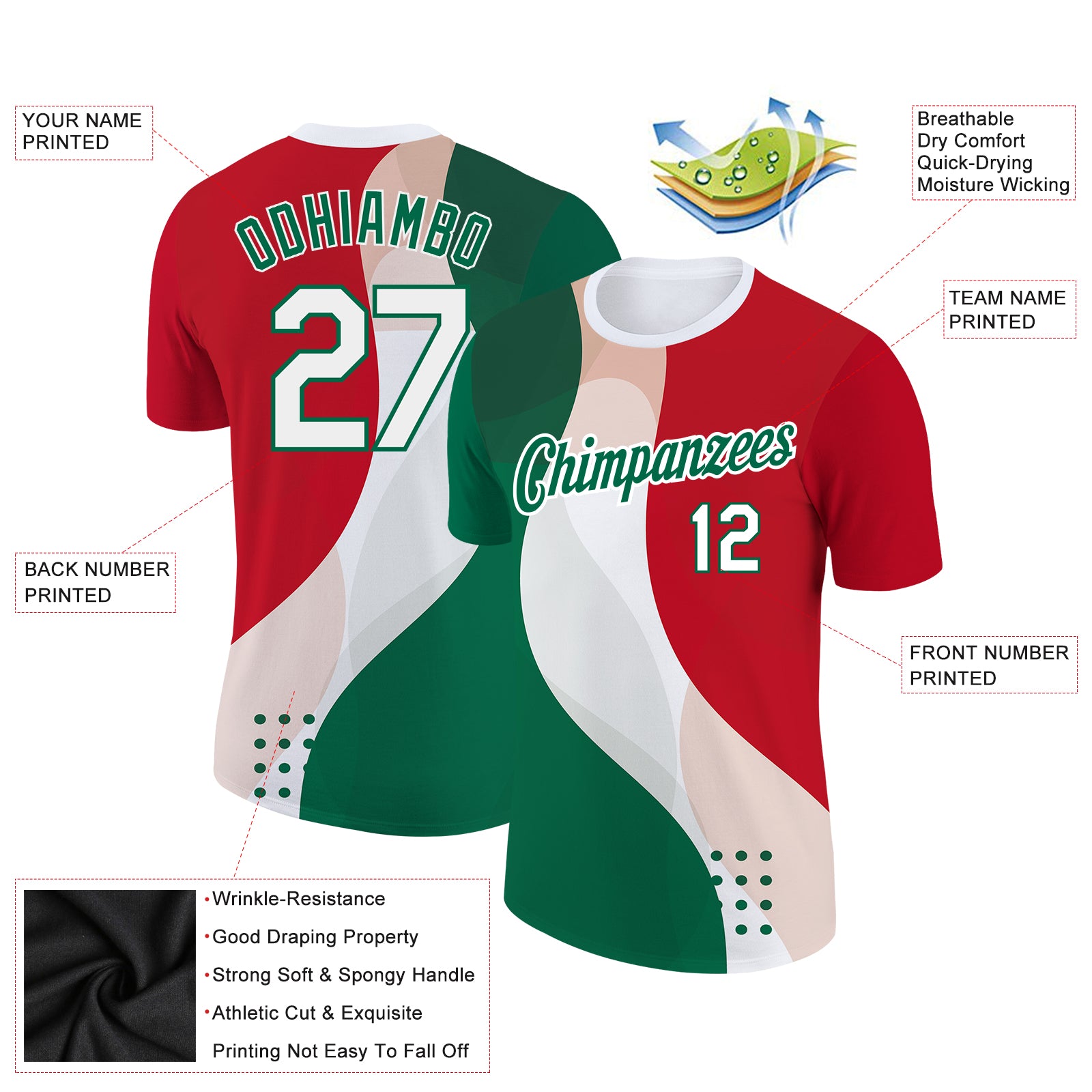 Custom Kelly Green Basketball Jersey Red-White 3D Mexico Watercolored  Splashes Grunge Design Authentic - FansIdea