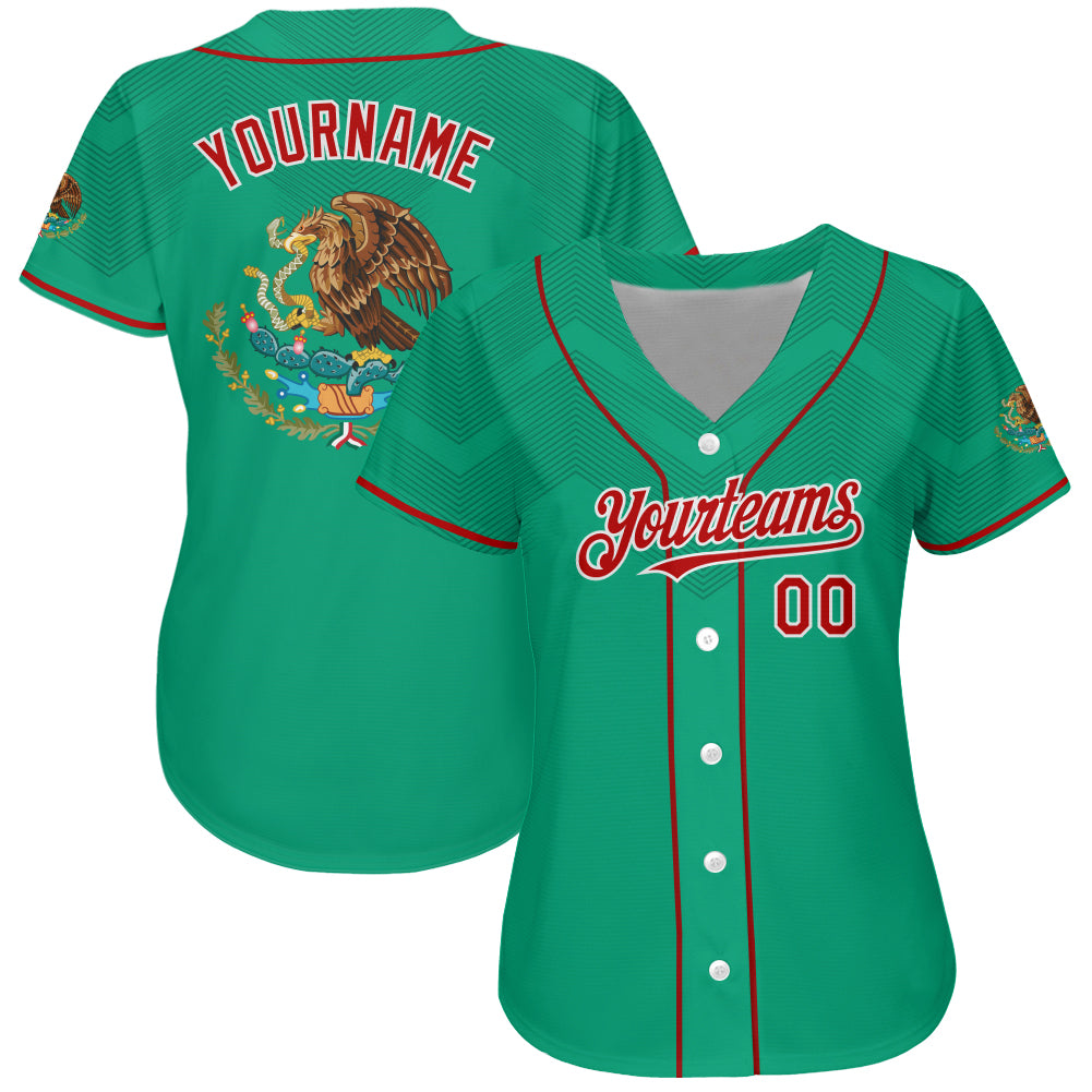 Custom Mexico Baseball Jersey Kelly Green Red-White 3D Authentic - FansIdea