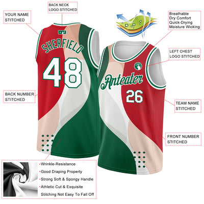 Custom Red White-Kelly Green 3D Mexico Authentic Basketball Jersey