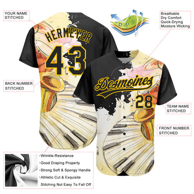 Custom White Black-Yellow 3D Pattern Design Music Festival Watercolor International Jazz Day Authentic Baseball Jersey