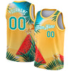 Custom Gold Teal-White 3D Pattern Tropical Beach Hawaii Palm Trees Authentic Basketball Jersey