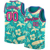 Custom Aqua Pink-Black 3D Pattern Tropical Hawaii Trees Authentic Basketball Jersey