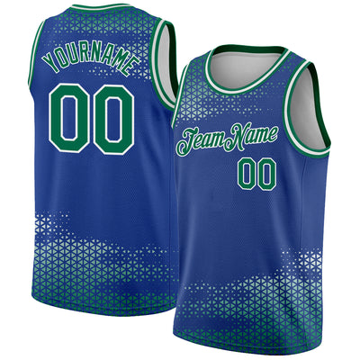 Custom Royal Kelly Green-White Triangle Shapes Authentic City Edition Basketball Jersey