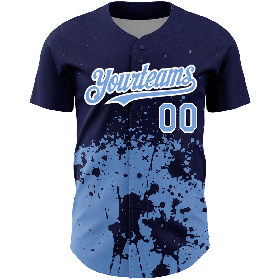 Custom Navy Light Blue-White 3D Pattern Design Abstract Splash Grunge Art Authentic Baseball Jersey