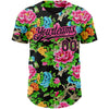 Custom Black Pink 3D Pattern Design Northeast China Big Flower Authentic Baseball Jersey