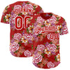 Custom Red White 3D Pattern Design Northeast China Big Flower Authentic Baseball Jersey