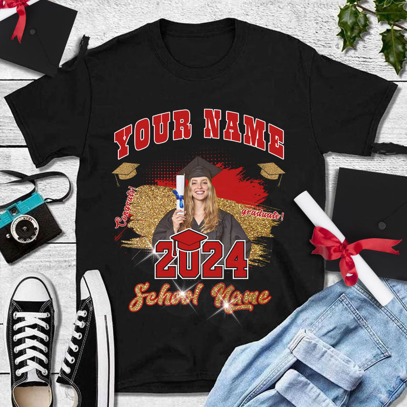 Custom Black Red-White 3D Graduation Performance T-Shirt