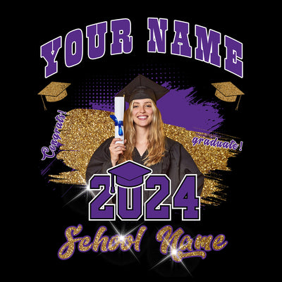 Custom Black Purple-White 3D Graduation Performance T-Shirt