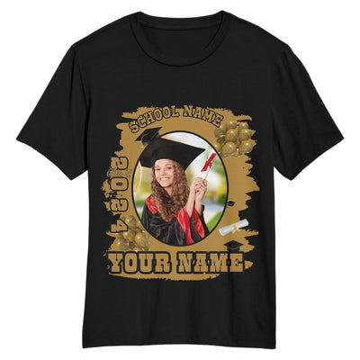 Custom Black Old Gold 3D Graduation Performance T-Shirt