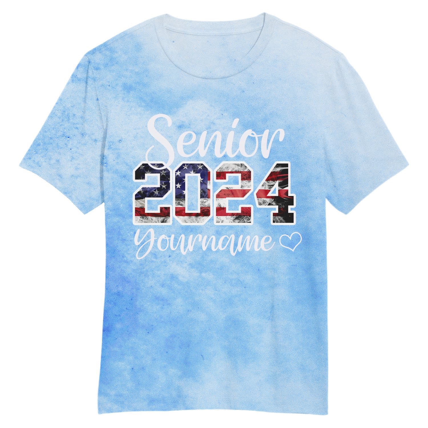 Custom Light Blue USA Flag-White 3D Graduation Performance T-Shirt