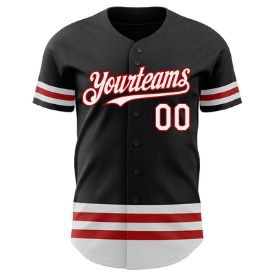 Custom Black White-Red Line Authentic Baseball Jersey