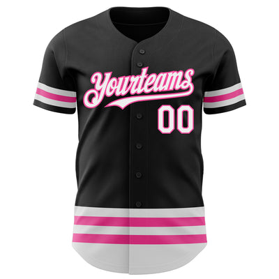 Custom Black White-Pink Line Authentic Baseball Jersey