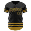 Custom Black Old Gold Line Authentic Baseball Jersey